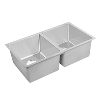 Évier de cuisine rectangulaire moderne multifonctionnel en acier inoxydable 304 de 32 pouces, double bac avec deux trous, finition brossée pour hôtel