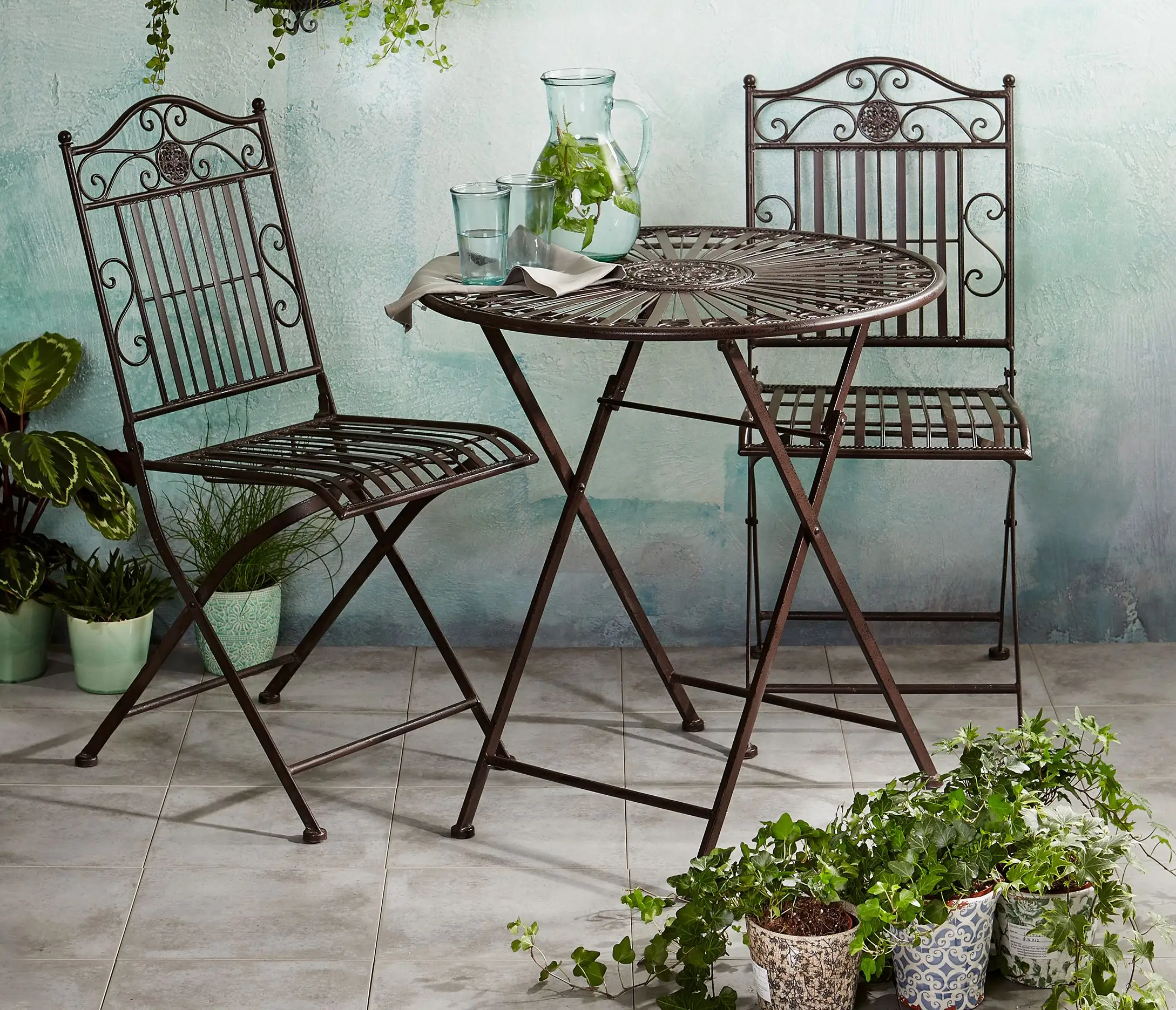 Vintage Metalen Bistro Set 3 Delige Rustieke Eetset Antiek Metalen Tafelstoel Tuinmeubilair Voor Tuin En Patio Leven