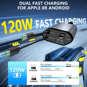 Adaptateur de <span class=keywords><strong>chargeur</strong></span> de voiture rapide 120W PD 3.0 avec 2 câbles Type-C rétractables et double ports USB pour //Google & appareil photo - Product Image 6