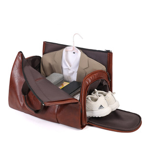 Custom Logo 2 in 1 Garment Duffle <b>Bags</b> PU Leather Travel <b>Suit</b> <b>Bag</b> With Shoe Compartment Business Men Carry On Luggage - Product Image 3