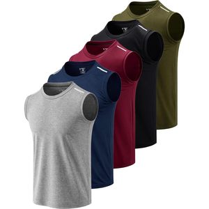 FOXA Lot de 5 débardeurs de sport pour hommes, séchage rapide, sans manches, col rond, coupe extensible - Product Image 1