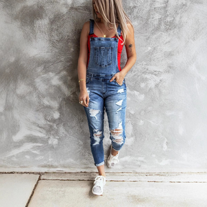 Women Ripped Denim Overalls Slim Fit Suspender Pants Distressed Jean Jumpsuit Side Zipper <strong>Dungarees</strong> Skinny Streetwear Jumpsuit - Product Image 3