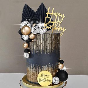 Gâteau Sphérique en Acrylique Joyeux <span class=keywords><strong>Anniversaire</strong></span> Noir Or <span class=keywords><strong>Bleu</strong></span> Disco Décoré pour Bébé Enfants et Adultes Fêtes - Product Image 4