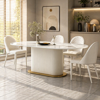 Ensemble de table et chaises de salle à manger ovales en marbre moderne de luxe, 4, 6 ou 8 places, pour la maison, le restaurant, le salon, meubles crème, designs de cuisine