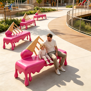 Modern Sculptural Patio <b>Bench</b> Outdoor Leisure <b>Bench</b> Pink Commercial Public Seating - Product Image 4