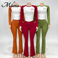 Ensemble trois pièces décontracté et confortable pour femme Milena 2026 : costume personnalisé color-block à col rond, manches longues et pantalon évasé pliable