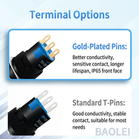Tombol daya LA16-11M model kepala jamur, sakelar momentary self-reset dengan penguncian otomatis dan lampu, ukuran 16mm