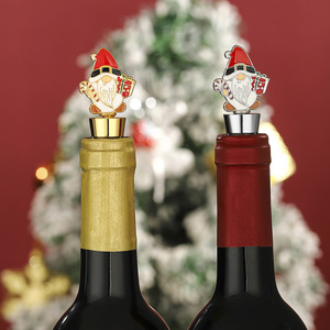 Bouchons de bouteille de vin Père Noël en alliage de zinc or et argent, scellés pour bouteilles de Noël, pour cadeau de fêtes - Product Image 1