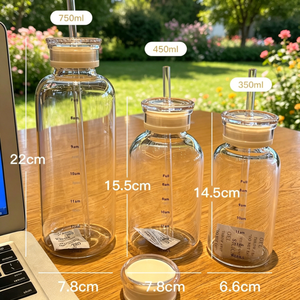 350ml/450ml/750ml Leak Proof <b>Reusable</b> Portable Glass Water Bottle with <b>Straw</b> and Lid - Product Image 1