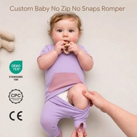 Romper Bayi OEKO-TEX Bambu Custom Tanpa Resleting Tanpa Kancing Kain Bambu Bergaris Jumpsuit Bukaan Depan CPC Lapisan Dasar Bayi G-tube