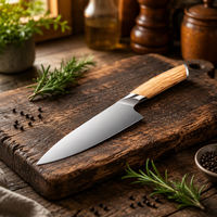 Couteau de chef KitchenBliss avec manche en bois d'olivier, acier à haute teneur en carbone 10Cr15CoMoV, OEM ODM, logo personnalisé, vente en gros de couteaux de cuisine