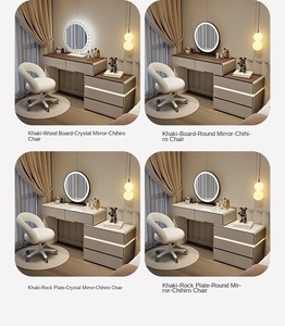 Factory Price Marble Bedroom Dressing Table Modern Simple Cream Style Skirting Line Light Luxury Foldable <strong>Bedside</strong> Integrated - Product Image 6