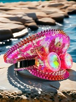 Chapeaux de Capitaine Steampunk Rose Vif avec Strass, Vente en Gros, 3 MOQ, pour Festivals et Fêtes (Burning Man)