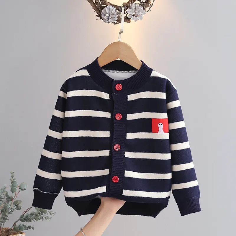 Navy blue [patchwork striped cardigan]