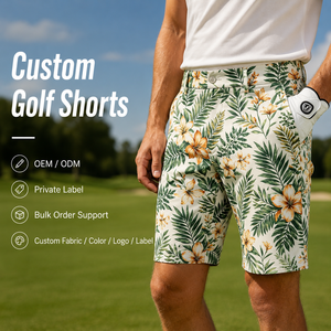Maßgefertigte OEM Tropische Golf-<span class=keywords><strong>Shorts</strong></span> für Herren mit Blumenmuster, Schnelltrocknend, Dehnbar, Leichtgewichtig, Sommer-Resort Casual Tropische Golf-<span class=keywords><strong>Shorts</strong></span> - Product Image 1
