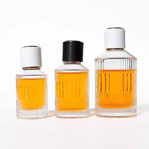 Elegantes Frascos de Perfume de Vidrio de 100 ml con Diseño de Rayas Transparentes Personalizables, Tapa de Plástico/Madera, Serigrafía/Estampado en Caliente para Cosméticos - Product Image 1