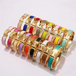customize fashion 316L Stainless Steel Colorful 12mm Width 17cm 19cm Jewelry Bangles Letter H Enamel Bracelets