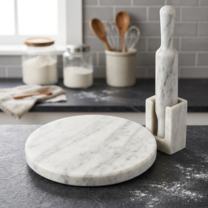 Planche à rouler en marbre écologique faite à la main avec motif rayé, ensemble pour faire des roti et des chapati, Kumar &sons India - Product Image 3