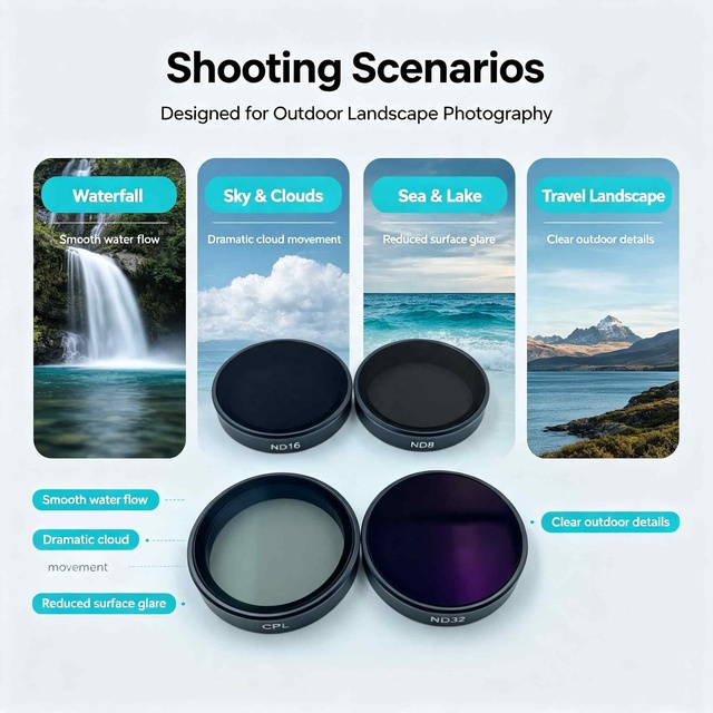 ND CPL Filter Set for Action Cameras HD Optical Glass Neutral Density Circular Polarizer Waterproof Square Photography Filter