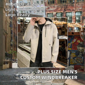 Chaqueta Cortavientos Ligera de Color Sólido Teñido con Hilo para Hombre, Talla Grande, con Capucha y Cremallera Completa, Elástica y Suave, con Logotipo Personalizado - Product Image 2