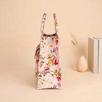 Sac fourre-tout en toile à soufflets motif floral, structure 3D, sac à main vintage à fleurs pour femme, personnalisable en gros