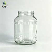 Grand pot en verre rond à motifs de 1700 ml avec ouverture filetée, idéal pour les aliments fermentés, le miel et les céréales en vrac