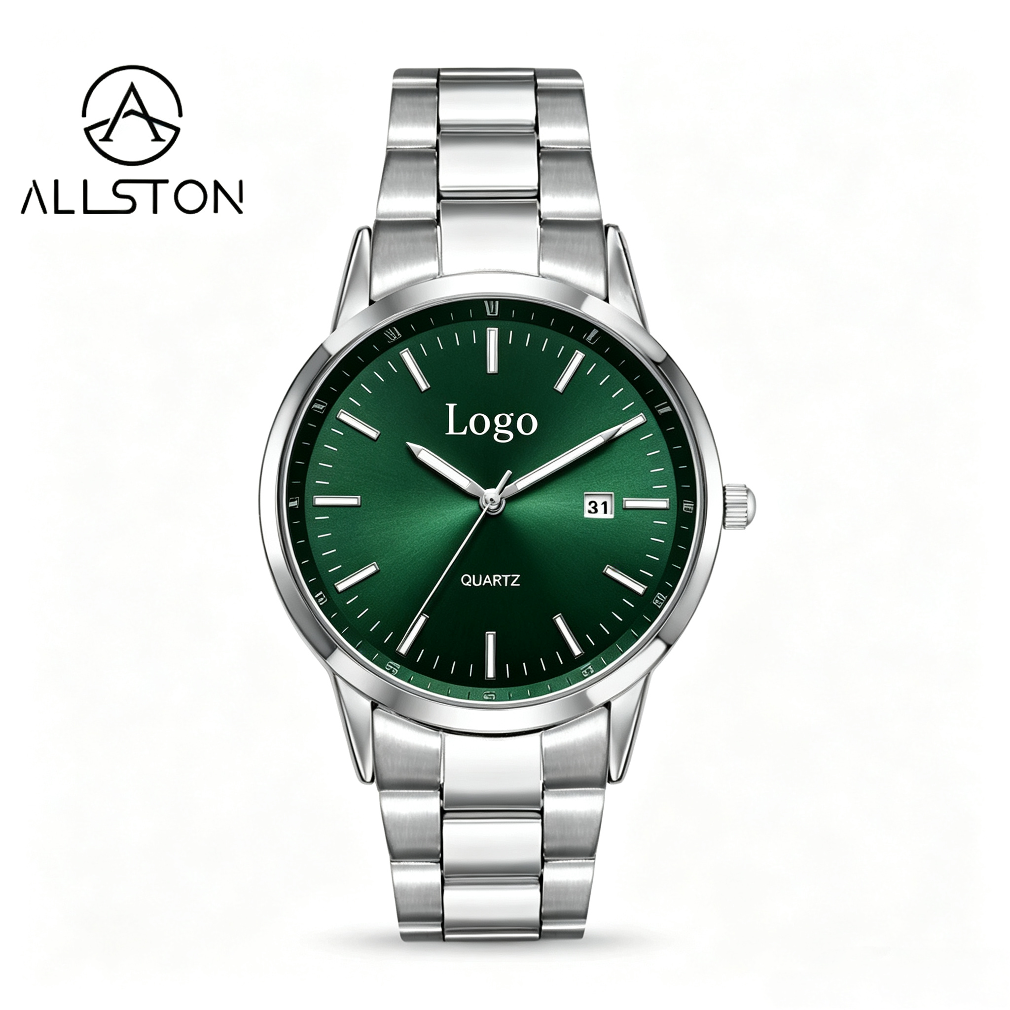 Boîtier argenté + cadran soleil vert/16