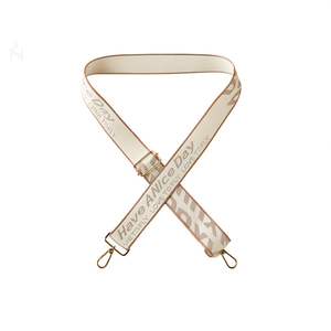 Sangle en toile 4 cm beige avec lettrage anglais pour poignée de sac - Product Image 1