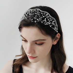 Bandeaux de cheveux tricotés à la main <span class=keywords><strong>filet</strong></span> de tête accessoires de cheveux femme mariée bandeau en maille - Product Image 1