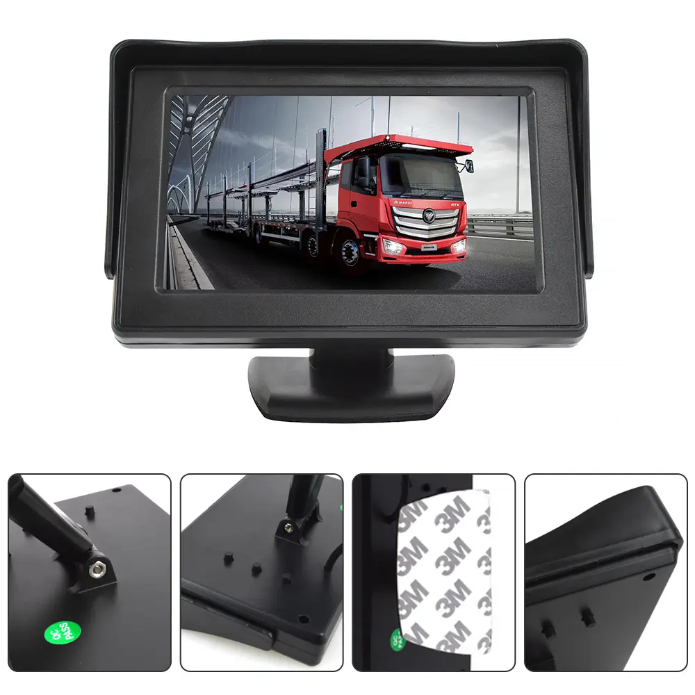 Monitor de salpicadero de coche Monitor de pantalla IPS de 4,3 pulgadas con 2 entradas de vídeo Monitor retrovisor de coche para cámara de marcha atrás de respaldo de Vista trasera