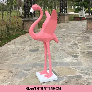 Sculpture <span class=keywords><strong>de</strong></span> flamant rose personnalisée pour <span class=keywords><strong>jardin</strong></span>, statue d'animal flamant rose géométrique en fibre <span class=keywords><strong>de</strong></span> verre - Product Image 4