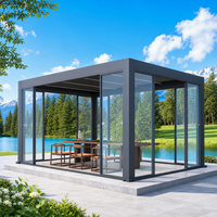 Pergola de luxe en aluminium à lames orientables avec toit motorisé, gazebo extérieur étanche et éclairage LED intégré