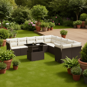 ชุดโซฟาหวายสีน้ำตาลสำหรับสวน พร้อมเบาะรองนั่ง 6 ที่นั่ง เฟอร์นิเจอร์กลางแจ้ง ดีไซน์ร่วมสมัย - Product Image 2