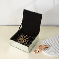 Boîte à bijoux en argent avec surface en miroir de verre, poignée en cristal, boîte de rangement pour bibelots, organisateur pour femmes et filles, cadeau
