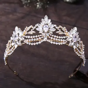 Tiara de coroa para casamento, joia com cristais de liga de zircônia