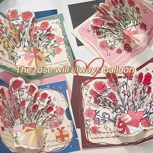 Carte de vœux 3D pop-up avec bouquet de roses dessiné à la main, style Instagram, romantique, pour la Saint-Valentin, anniversaires, vœux de bien-être, personnalisable - Product Image 4