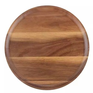 Acacia Wood Round <b>Tray</b> Solid Color Dark Brown Serving <b>Tray</b> For Tea Coffee Snack <b>Dinner</b> Use - Product Image 3