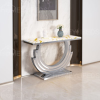 Table console moderne en acier avec miroir, design moderne, argentée, ornée de cristaux et de diamants, pour salon et bar à domicile