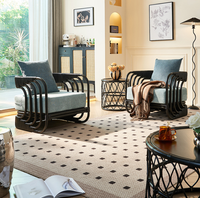 Ensemble de chaises longues en rotin noir moderne avec coussins en tissu pour salon, hôtel et villa, meubles de détente pour l'intérieur