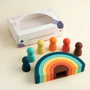 Hot Rainbow Early Educational Toys Silicone Stacking Tower Game Blocks Baby Montessori Teether Toys