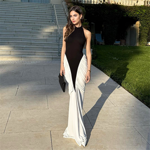 Elegante <span class=keywords><strong>abito</strong></span> bianco e <span class=keywords><strong>nero</strong></span> Patchwork <span class=keywords><strong>abito</strong></span> Sexy senza maniche <span class=keywords><strong>abito</strong></span> <span class=keywords><strong>da</strong></span> <span class=keywords><strong>sera</strong></span> con stile aderente <span class=keywords><strong>da</strong></span> donna <span class=keywords><strong>abito</strong></span> a pieghe <span class=keywords><strong>lungo</strong></span> <span class=keywords><strong>da</strong></span> festa - Product Image 1