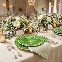 Service de table en porcelaine à motif naturel chic, vaisselle de luxe pour mariage, événements de jardin et traiteur, assiettes rondes de mariage