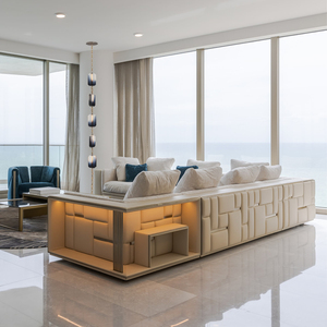 Modular Premium Leather Upholstery Luxury Villa Penthouse Italian Corner L-Shape Living Room Furniture Sectional <b>Set</b> - Product Image 1
