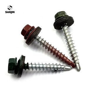 Tornillos autoperforantes <span class=keywords><strong>de</strong></span> óxido <span class=keywords><strong>de</strong></span> <span class=keywords><strong>zinc</strong></span> <span class=keywords><strong>rojo</strong></span> con cabeza hexagonal para techos metálicos con arandela EPDM, tornillos para madera, tornillos para techos <span class=keywords><strong>de</strong></span> chapa metálica, color RAL 3009 - Product Image 5