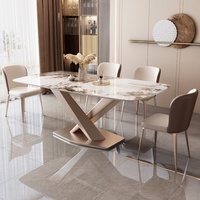 Ensemble Table à Manger Moderne de Luxe en Marbre avec 6 Chaises pour Café & Restaurant, Durable & Écologique