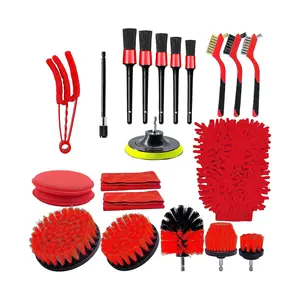 Kit de brosses de lavage de voiture Kit de nettoyage de brosse de perçage de voiture avec brosse de pneu de roue de voiture 21PC