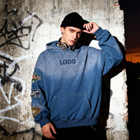 Sudadera con Capucha Rosa para Hombre, Estilo Acid Wash, Streetwear Y2K, Oversize, con Bordado y Parches, de Algodón Grueso y Felpa
