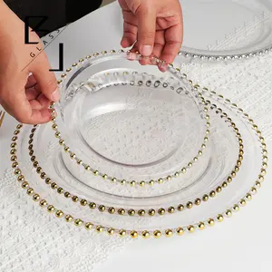 Lekoch Crystal Parel Transparante Westerse Plaat Belangrijkste Plaat Van Loodvrij Glas Met Gouden Rand En Zilveren Rand