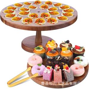Wooden Cake Stand Multi Functional Egg <b>Rack</b> Dessert Display <b>Plate</b> Solid Wood Round Serving Tray For Party Kitchen Use - Product Image 3