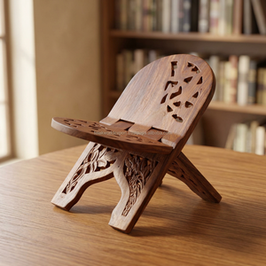 Support de Coran en bois naturel fait main en forme de fleur, design unique et mignon, pour bureau, maison, hôtel, par Falak World Export - Product Image 1